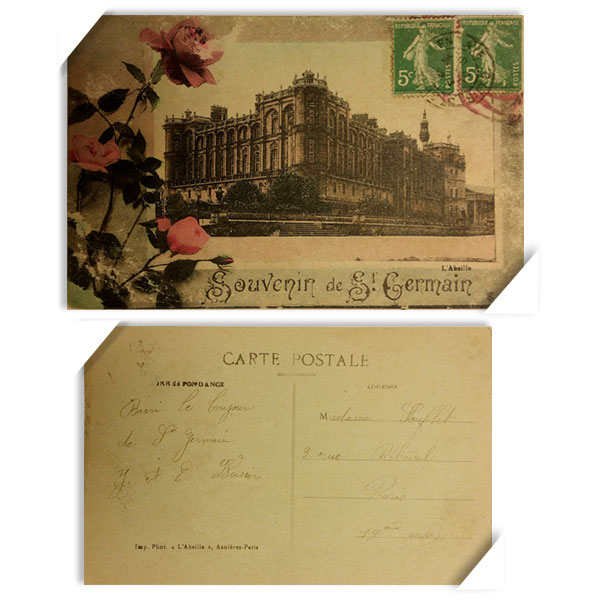 프랑스 빈티지 오래된 옛날 엽서 - 꽃과대저택(뒷면 글)