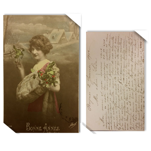 프랑스 빈티지 오래된 옛날 엽서 - 꽃을든소녀(뒷면 글)