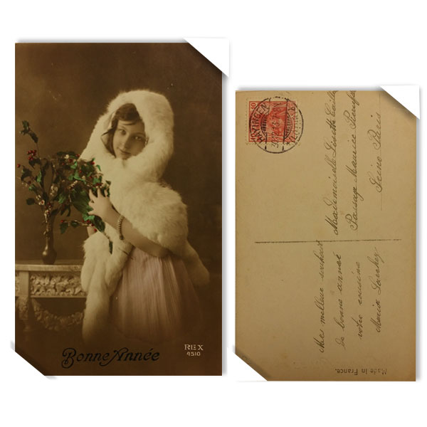 프랑스 빈티지 오래된 옛날 엽서 - 겨울소녀(뒷면 글)