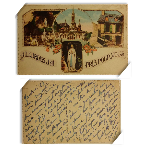프랑스 빈티지 오래된 옛날 엽서 - 마리아상(뒷면 글)