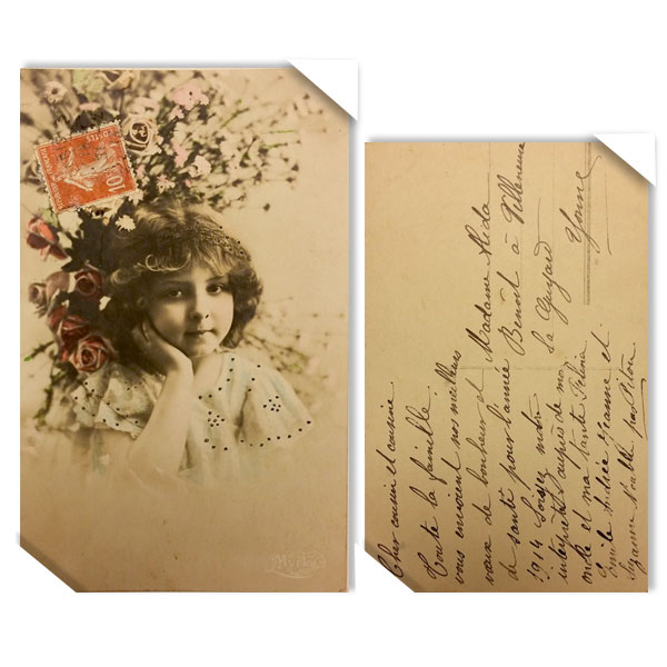 프랑스 빈티지 오래된 옛날 엽서 - 귀여운소녀(뒷면 글)