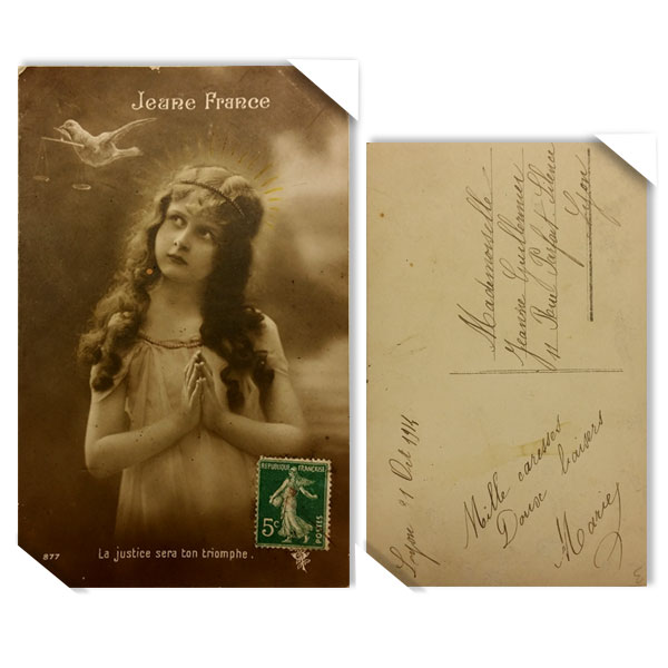 프랑스 빈티지 오래된 옛날 엽서 - 기도하는소녀(뒷면 글)